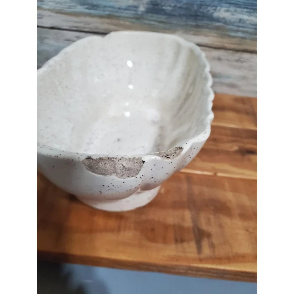 😎Vintage Speckled White Ceramic Oval Bowl Dish Planter‎ Dishware Home Decor